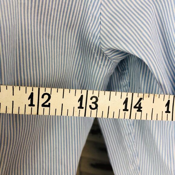 H&M Classic Light Blue Pinstripe Long Sleeve Button Front Shirt Navy Stripe Cuff - Picture 12 of 16